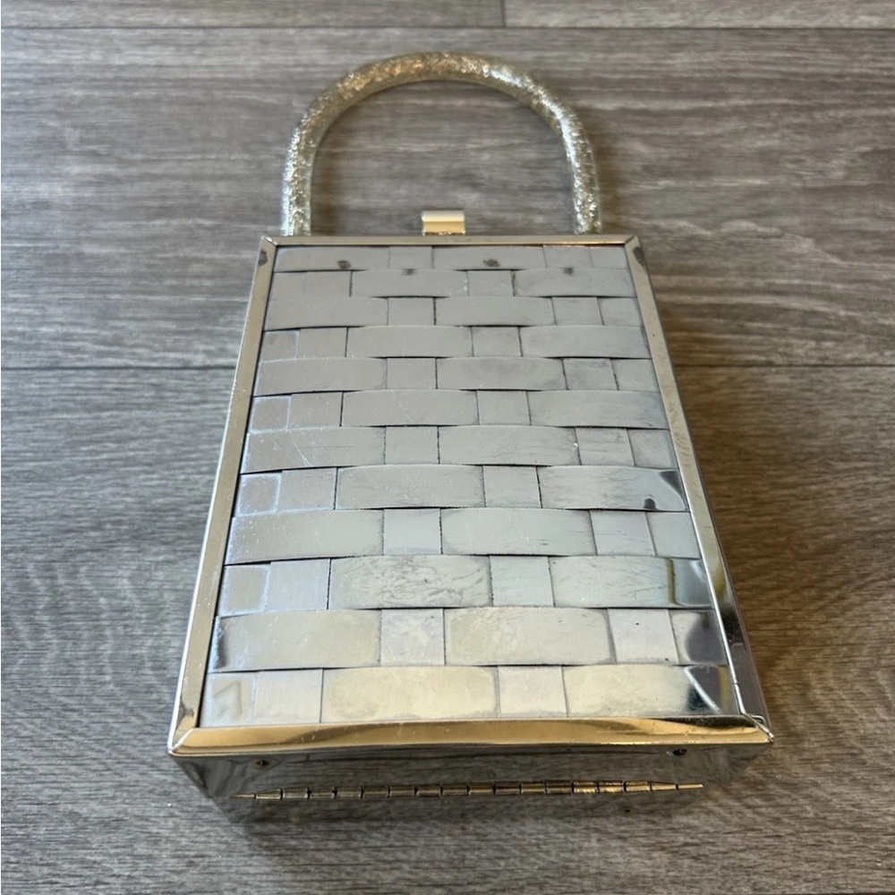 1950s Vintage Dorset Rex Lattice Chrome Box Bag With Confetti Lucite Handle - Picture 9 of 15